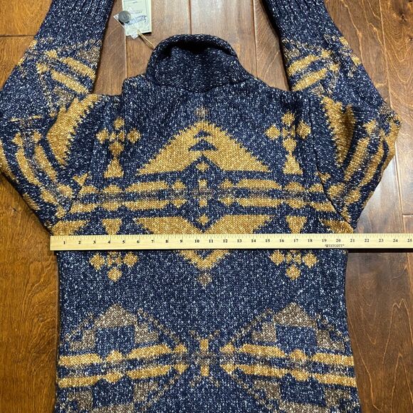 Schott NYC Prescott Southwestern NWT Cardigan Sweater Yak Wool Blue Tan Men's M - Picture 9 of 10